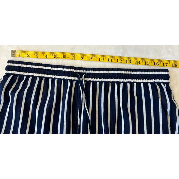 J Crew Women's Pull-On Cotton Drawstring Pant Size L Blue Striped Pockets Beach - Picture 4 of 9